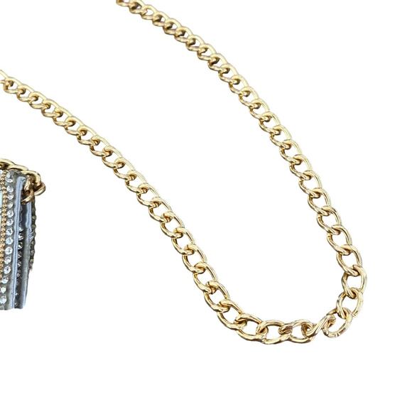 Aqua Beaded Chrystal Gold Chain Purse Clutch Handbag Evening Cocktail - Picture 5 of 8